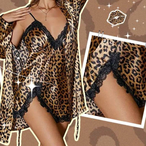 ELEGANCIAPRINT: CONJUNTO LEOPARDO BATA Y PIJAMA 💎🐾