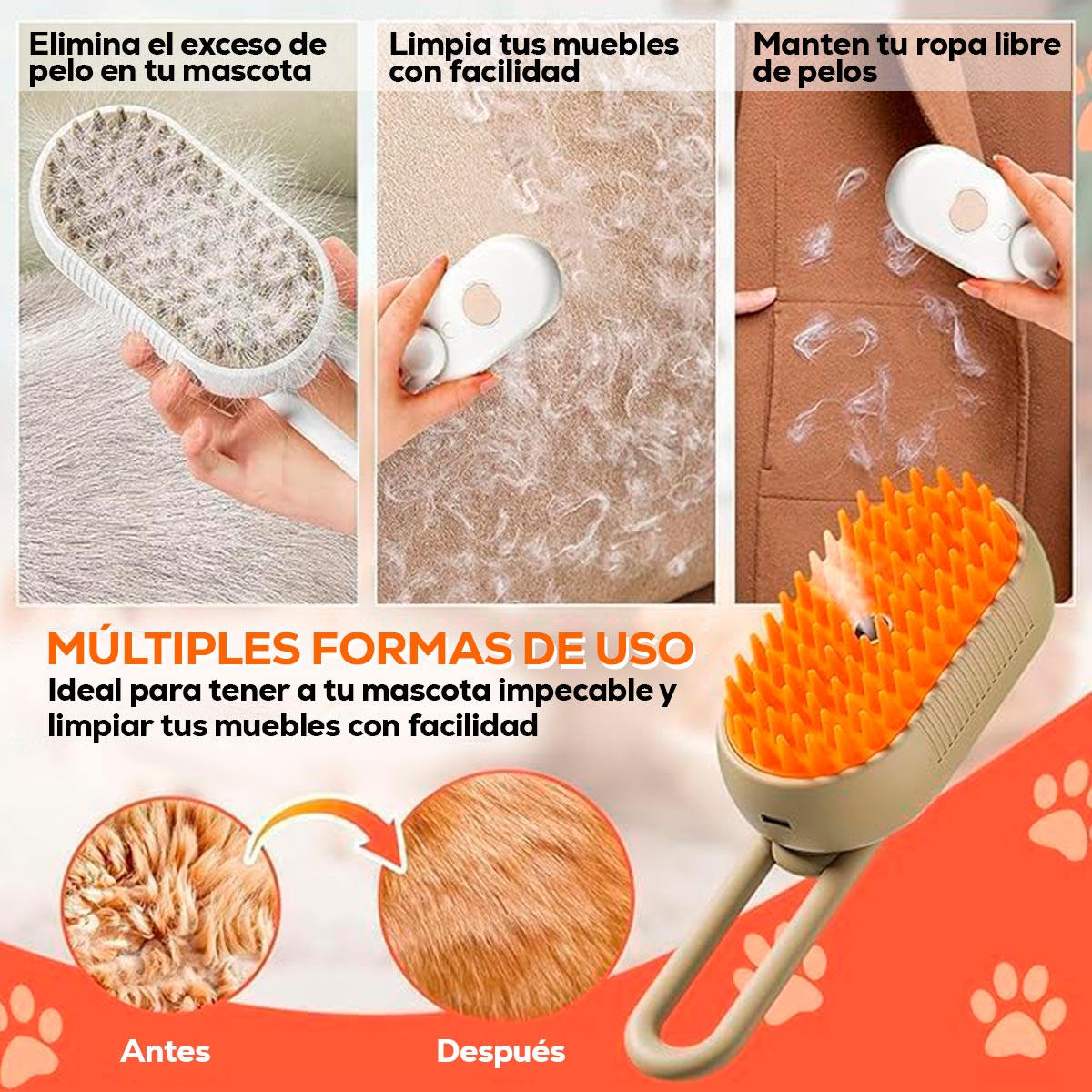 VAPOPET: CEPILLO A VAPOR PARA MASCOTAS 4 EN 1 🚿🐶