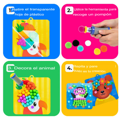 ANIMALES 3D: KIT DE POMPONES – CREA ANIMALES 3D SUAVES Y COLORIDOS✨🦁