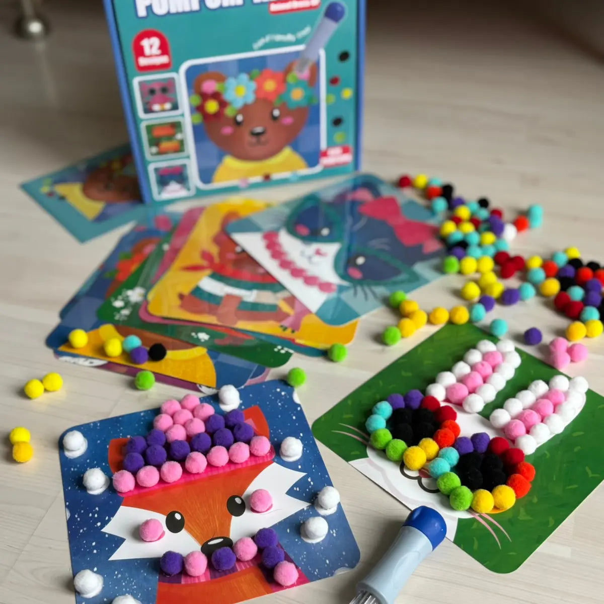 🐻 KIT DE POMPONES ANIMALITOS 3D 🌈