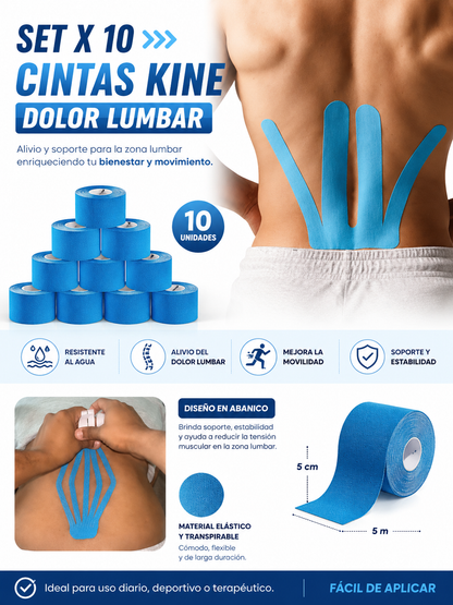LUMBAR PRO: SET X10 CINTAS KINE PARA DOLOR LUMBAR 🔥🩹