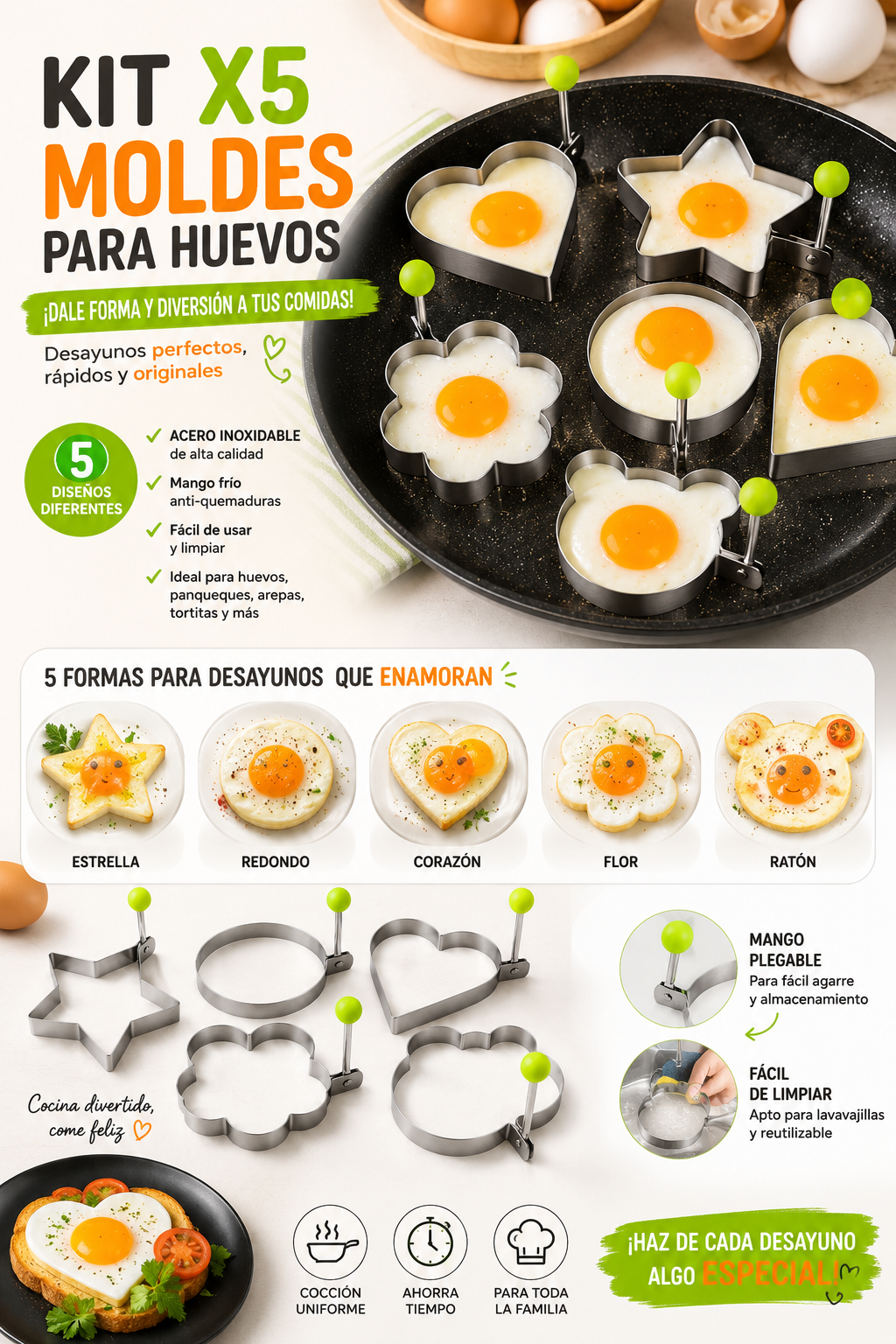 EGG MOLD: KIT X5 MOLDES PARA HUEVOS 🔥🍳