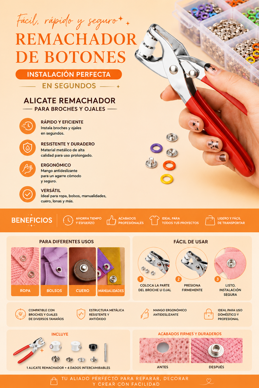 BUTTONPRO: KIT ALICATE REMACHADOR DE BOTONES👕🔩