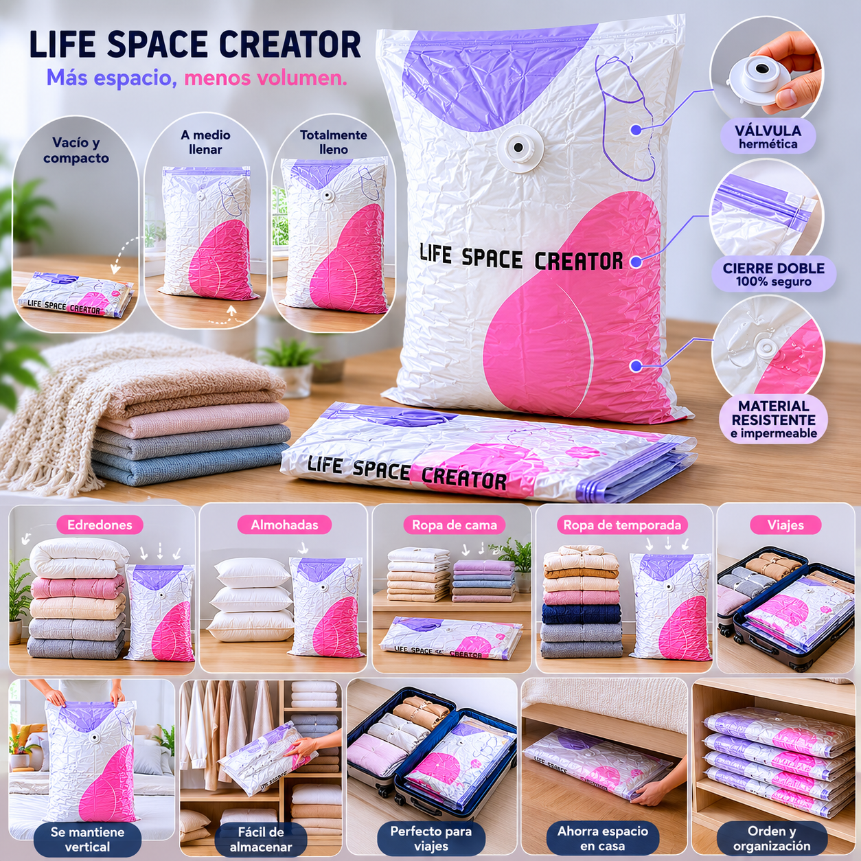 VACUUM BAG: KIT X3 BOLSAS + BOMBA DE VACÍO ELÉCTRICA🔥🧳