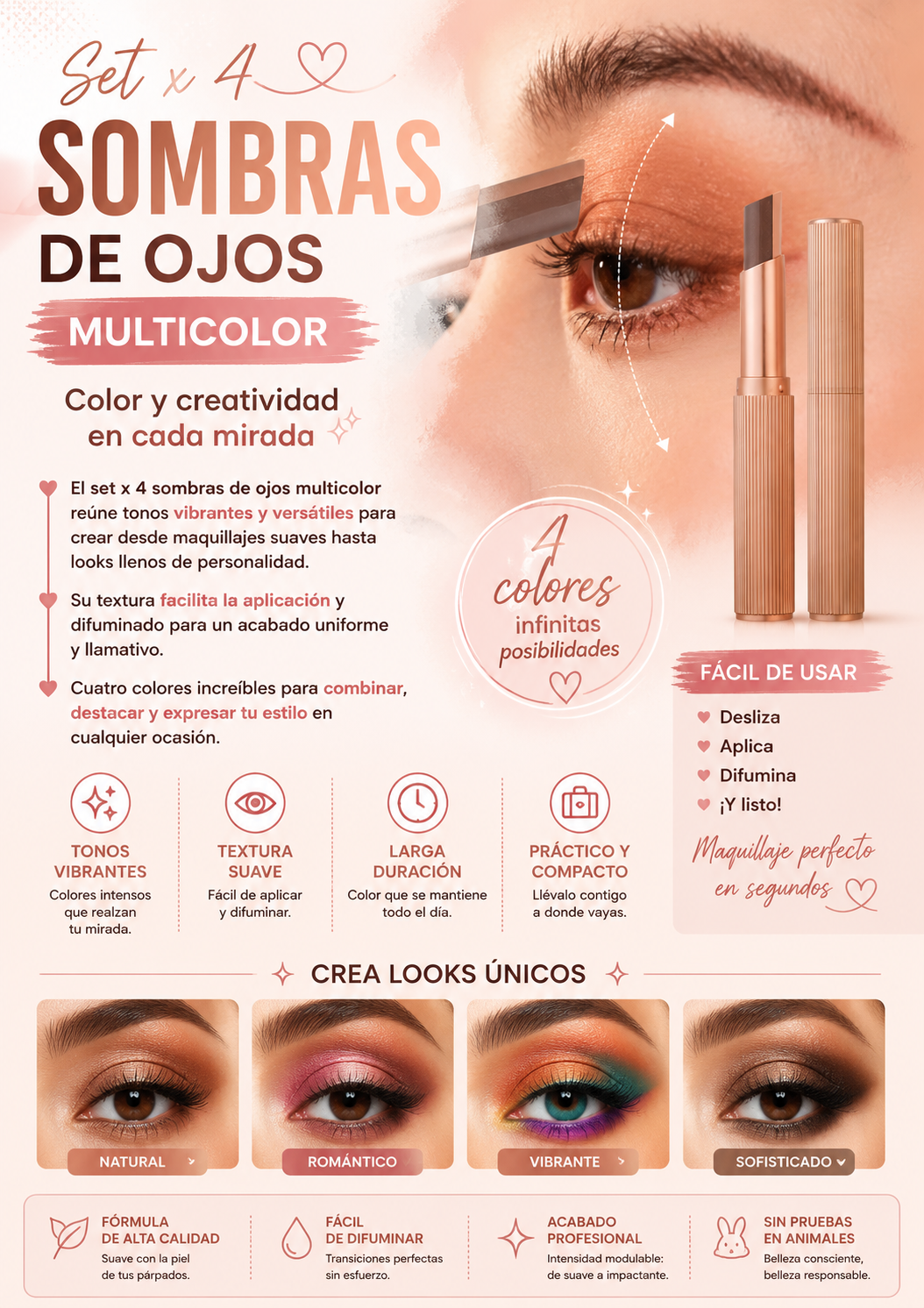 GLAM COLOR: SET X4 SOMBRAS DE OJOS MULTICOLOR 💎✨