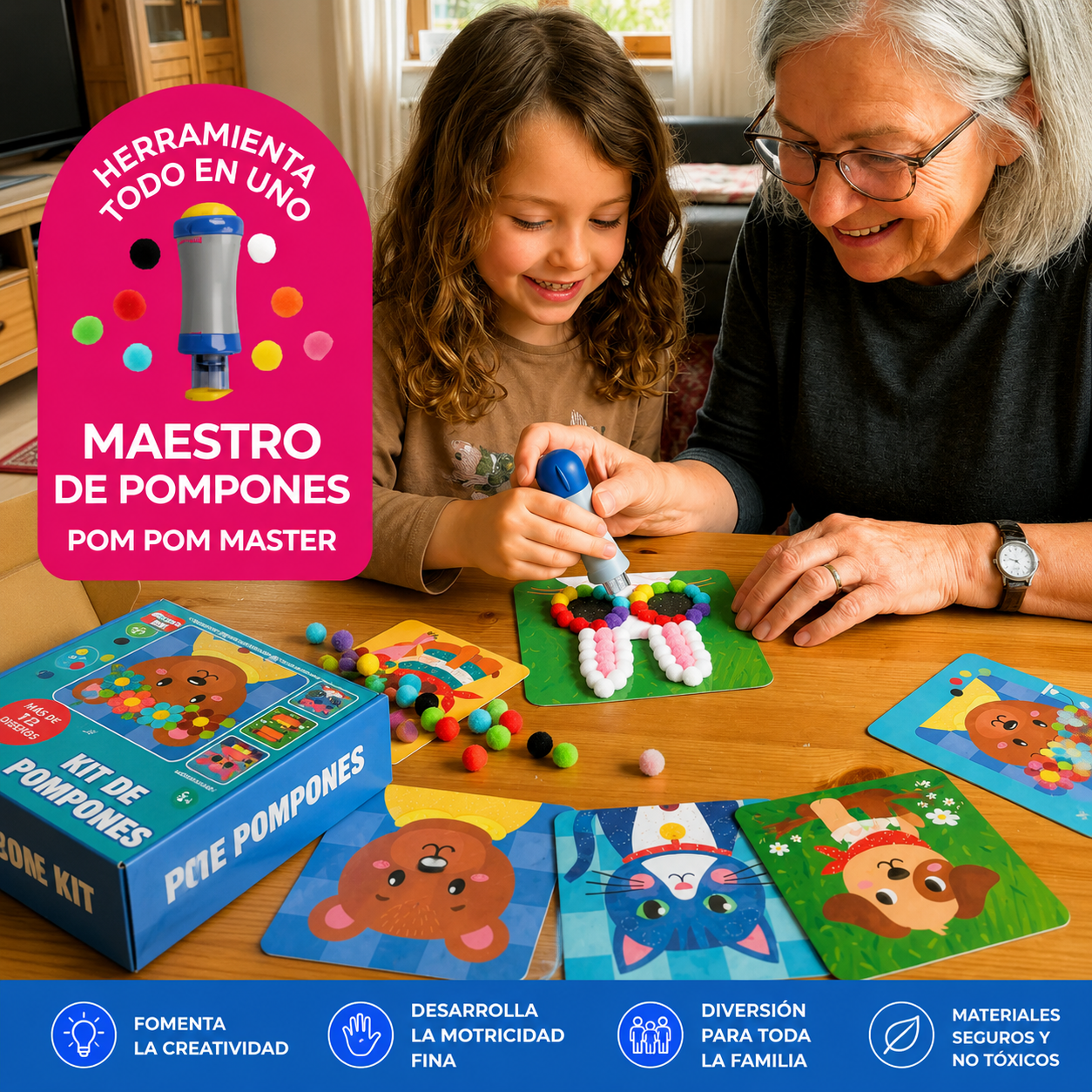 ANIMALES 3D: KIT DE POMPONES – CREA ANIMALES 3D SUAVES Y COLORIDOS✨🦁