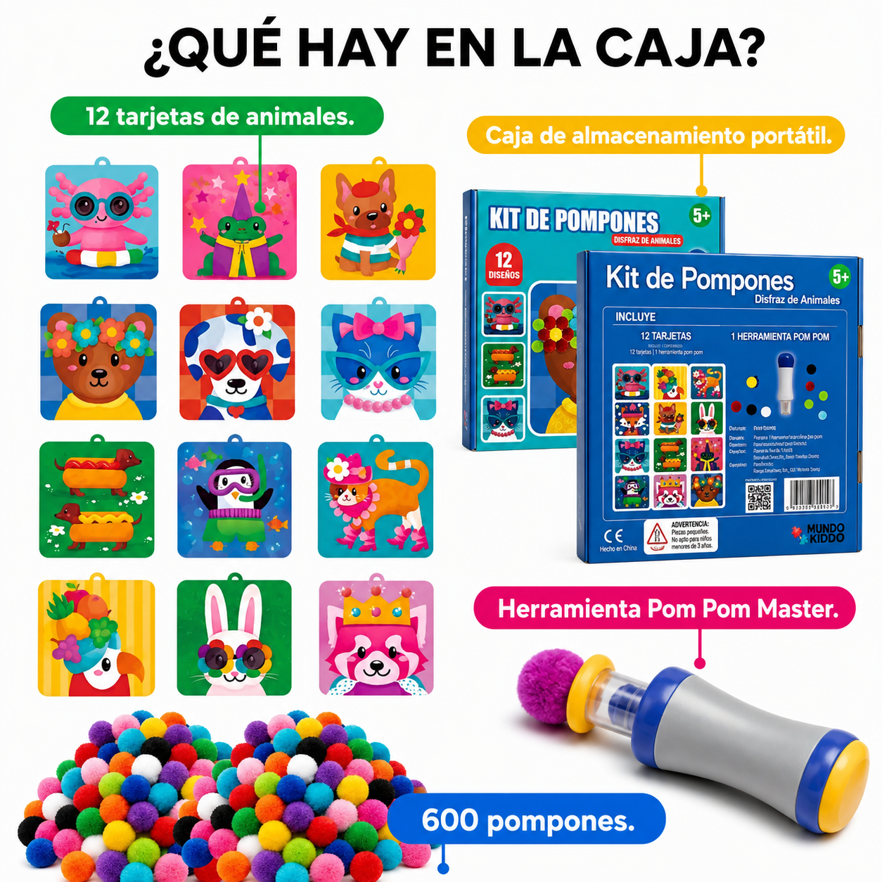 ANIMALES 3D: KIT DE POMPONES – CREA ANIMALES 3D SUAVES Y COLORIDOS✨🦁