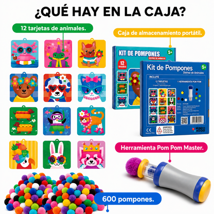 ANIMALES 3D: KIT DE POMPONES – CREA ANIMALES 3D SUAVES Y COLORIDOS✨🦁