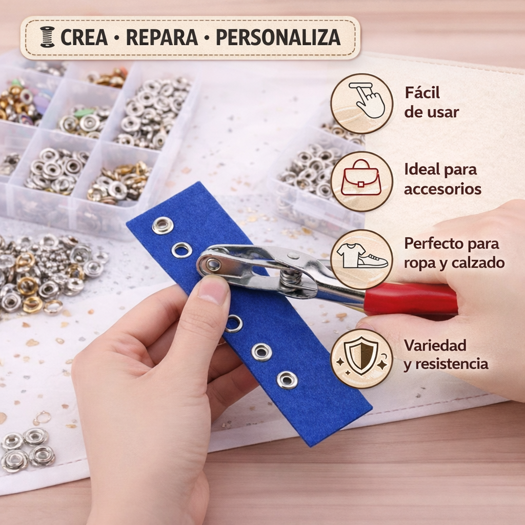 BUTTONPRO: KIT ALICATE REMACHADOR DE BOTONES👕🔩