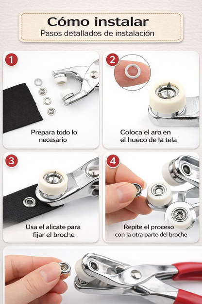 BUTTONPRO: KIT ALICATE REMACHADOR DE BOTONES👕🔩