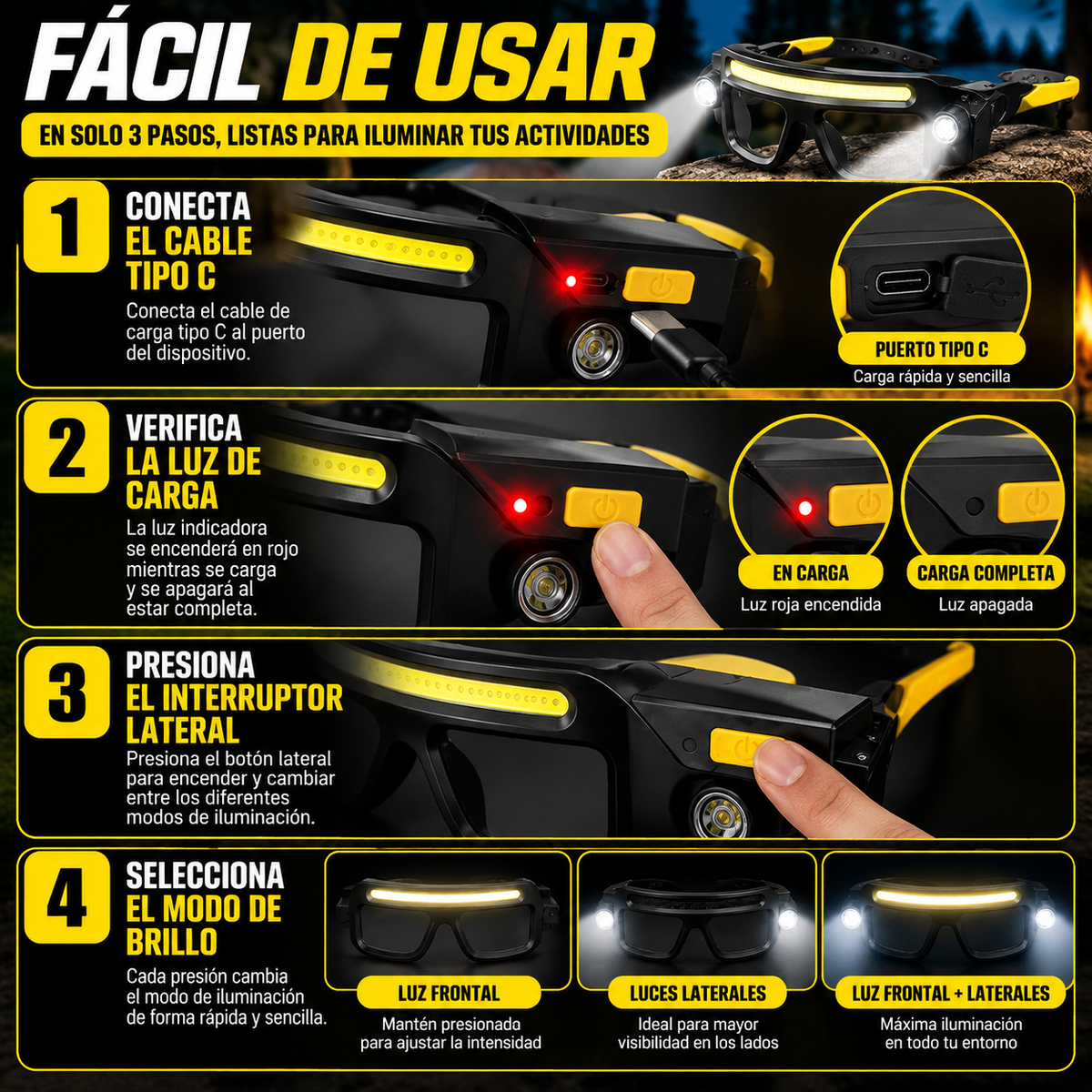 👓 GAFAS LINTERNA LED MANOS LIBRES 🔦