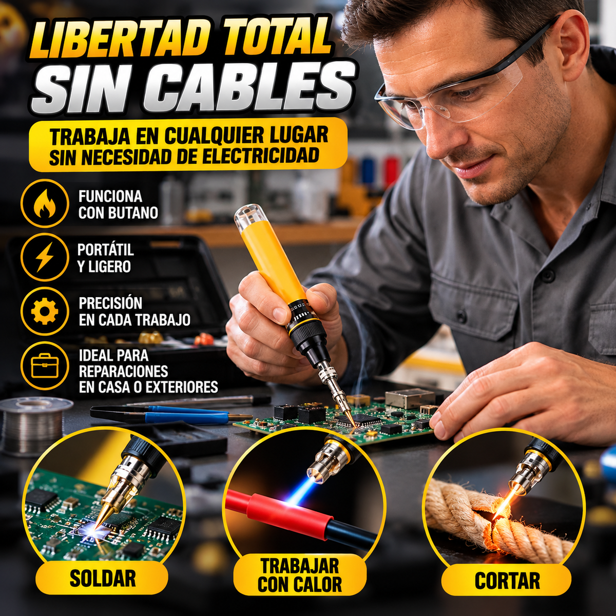 🔥 SOLDADOR DE BUTANO INALÁMBRICO 3 EN 1 🛠️