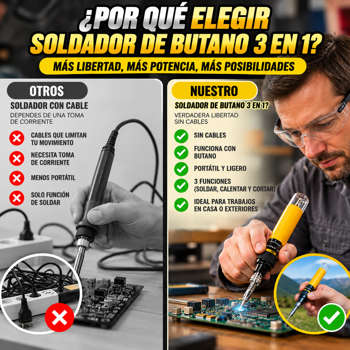 🔥 SOLDADOR DE BUTANO INALÁMBRICO 3 EN 1 🛠️