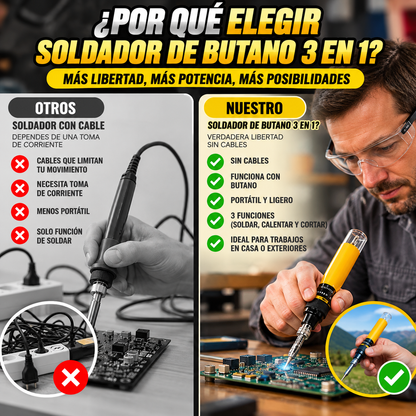 🔥 SOLDADOR DE BUTANO INALÁMBRICO 3 EN 1 🛠️