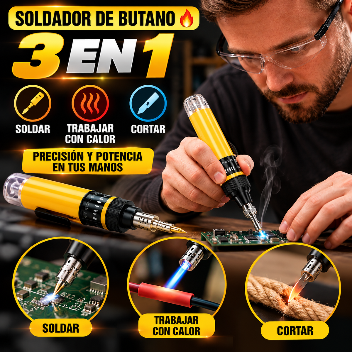 🔥 SOLDADOR DE BUTANO INALÁMBRICO 3 EN 1 🛠️