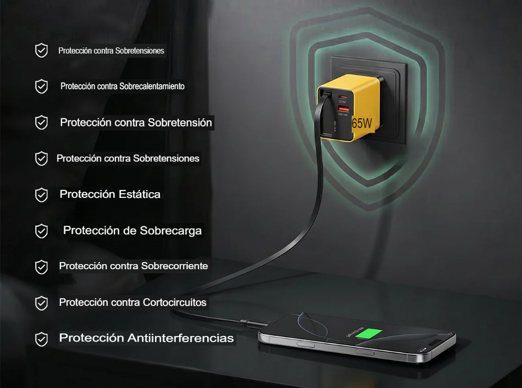 ⚡🔌 CARGADOR CON CABLE RETRÁCTIL 65W 📱💻