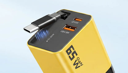 ⚡🔌 CARGADOR CON CABLE RETRÁCTIL 65W 📱💻