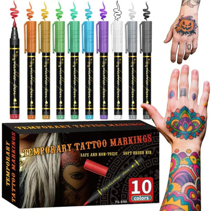 SET X10 MARCADORES DE TATUAJE TEMPORAL 🎨✨