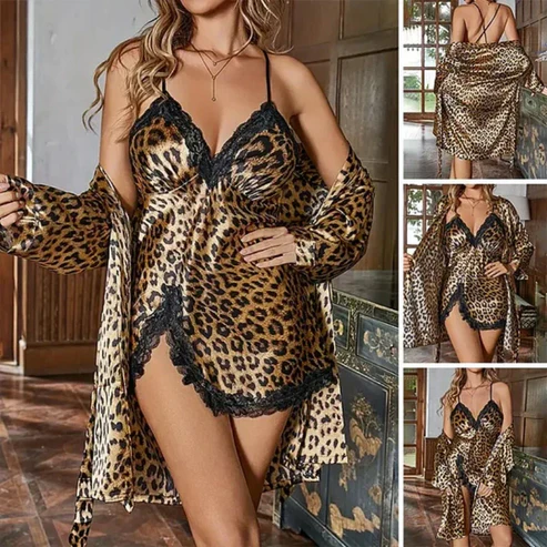 ELEGANCIAPRINT: CONJUNTO LEOPARDO BATA Y PIJAMA 💎🐾