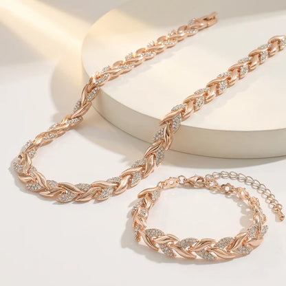 🌿 GOLDEN HARMONY: SET DE PULSERA Y COLLAR DISEÑO HOJAS🌿