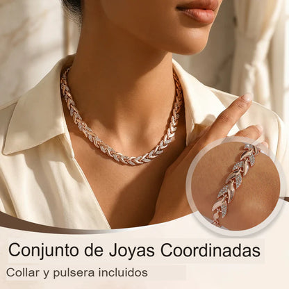 🌿 GOLDEN HARMONY: SET DE PULSERA Y COLLAR DISEÑO HOJAS🌿