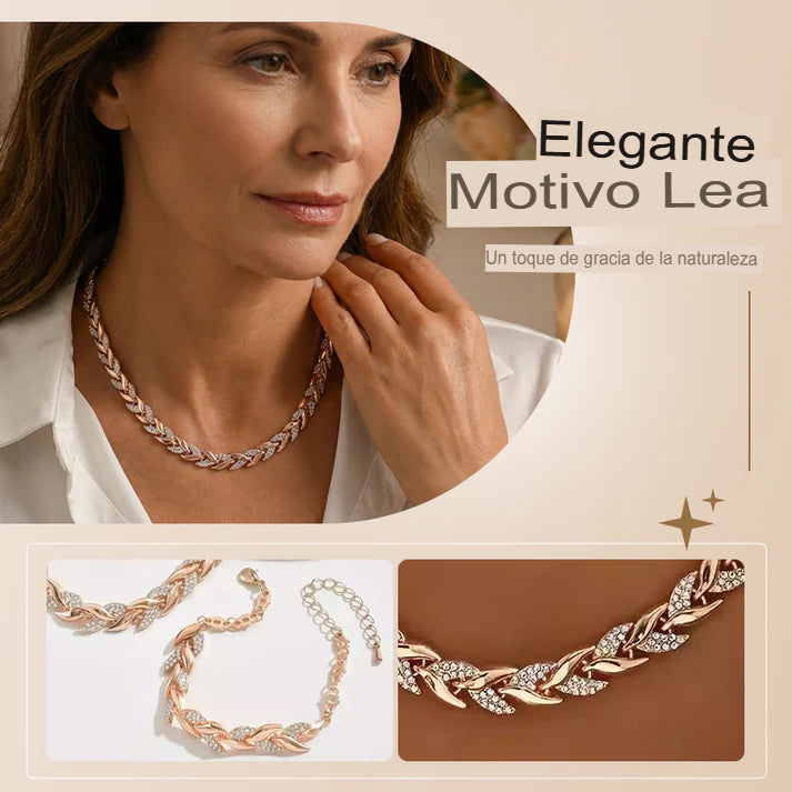 🌿 GOLDEN HARMONY: SET DE PULSERA Y COLLAR DISEÑO HOJAS🌿