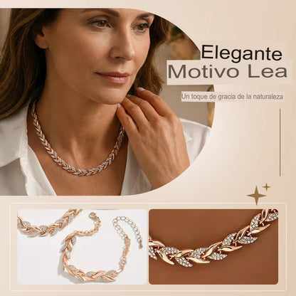 🌿 GOLDEN HARMONY: SET DE PULSERA Y COLLAR DISEÑO HOJAS🌿