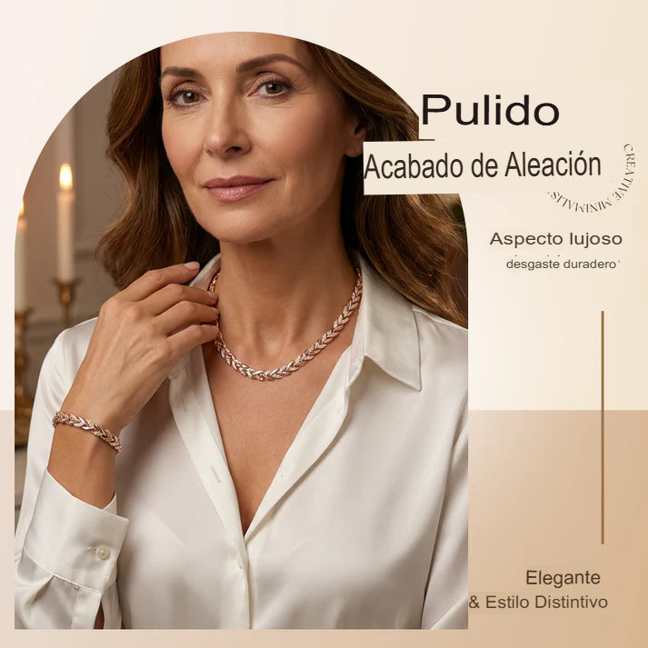 🌿 GOLDEN HARMONY: SET DE PULSERA Y COLLAR DISEÑO HOJAS🌿