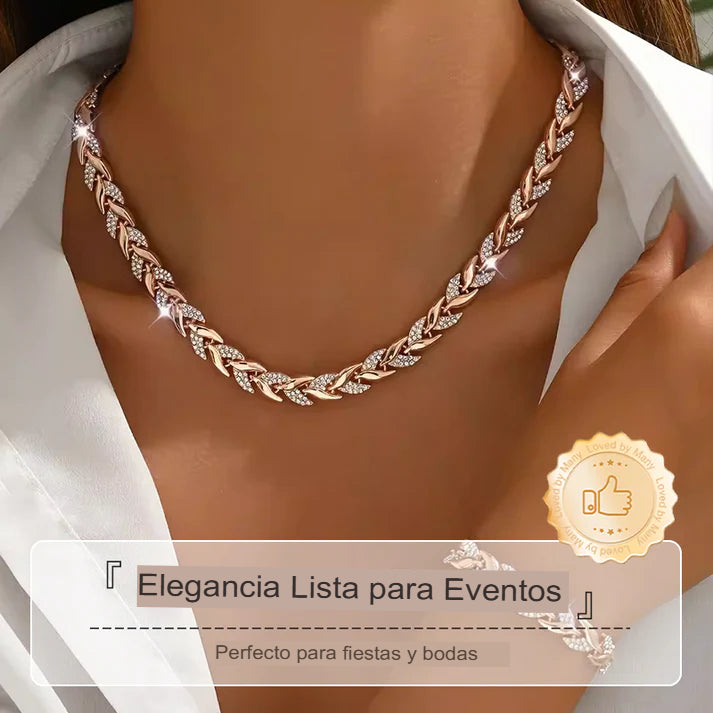 🌿 GOLDEN HARMONY: SET DE PULSERA Y COLLAR DISEÑO HOJAS🌿