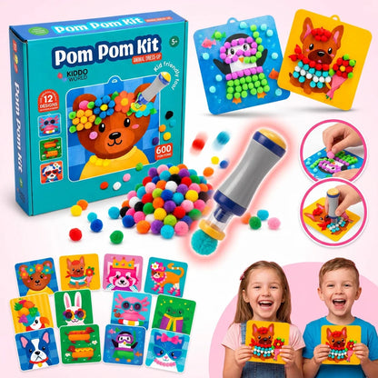 🐻 KIT DE POMPONES ANIMALITOS 3D 🌈